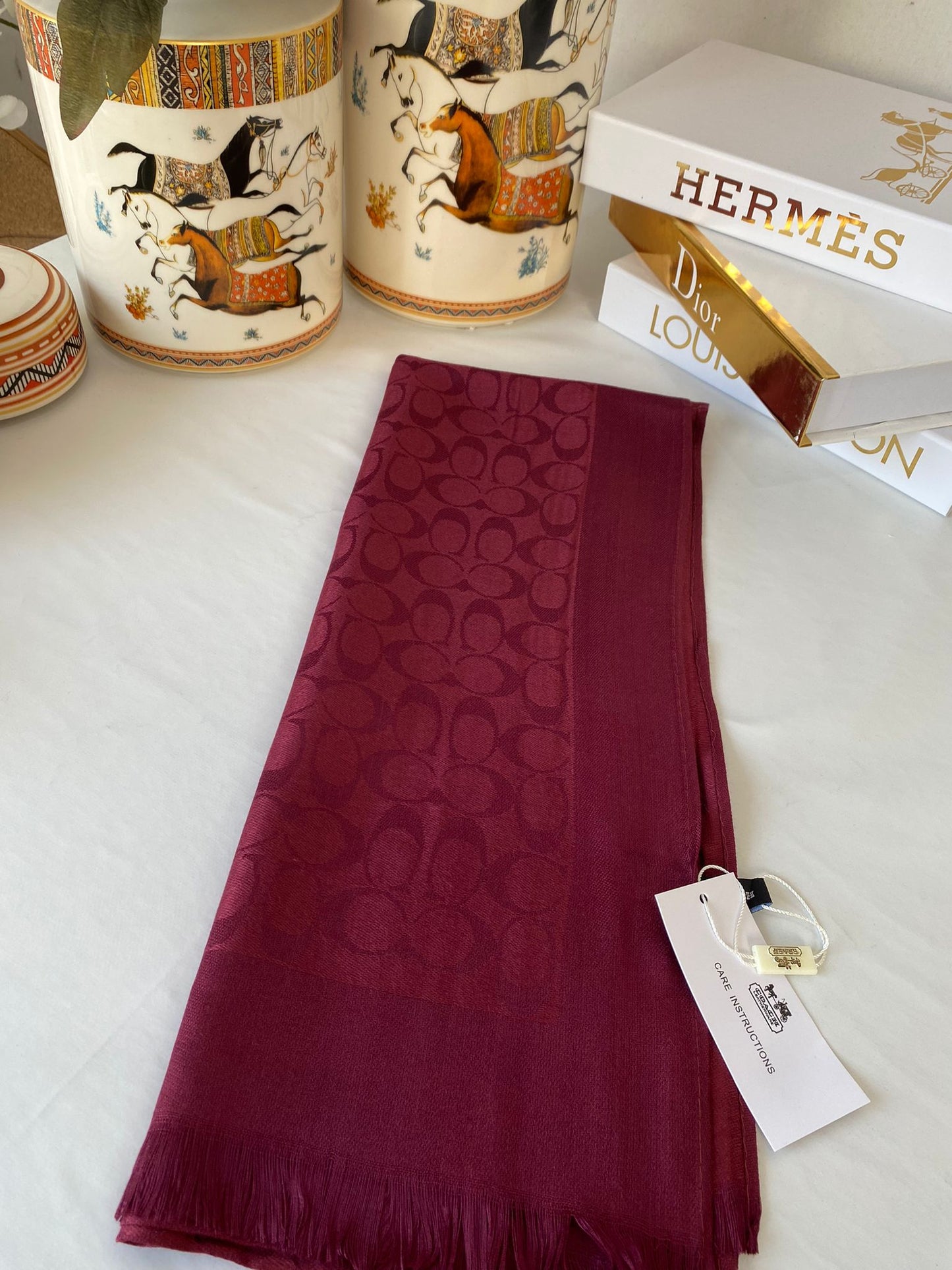 İthal Coach Pamuk Yün Şal 544381 - Bordo