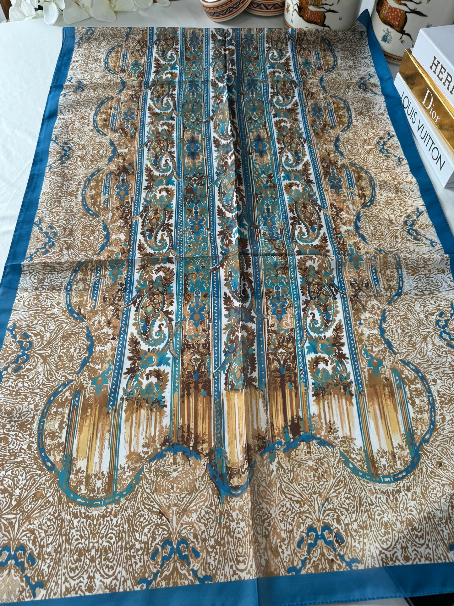 ETRO VUAL İPEK ŞAL 36987 -açık indigo/altın